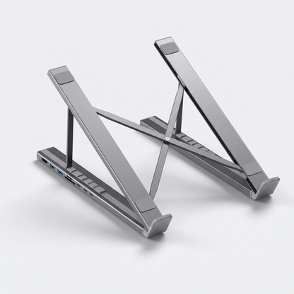 Support pour ordinateur portable en aluminium avec hub USB-C intégré dans la base